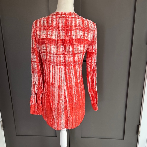 Maeve Vibrant Orange and White Plaid Button Down Shirt 100% Rayon - Picture 6 of 9